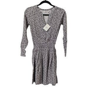 Faherty Montara Leaf Batik Mini Dress Long Sleeve Women XXS 100% Viscose NWT